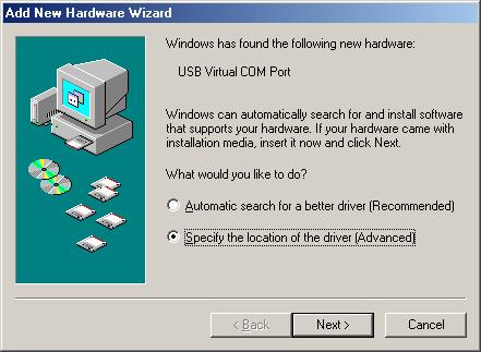 (7) After a few seconds, the Add New Hardware Wizard prompt screen is displayed again and the following dialog appears.
