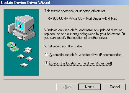 . (4) Select (click) the radio dial Specify the location of the driver