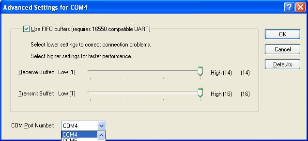 (4) Select (click) on COM Port Number:,and select the COM port number desired and select (click) OK. 2. 1.