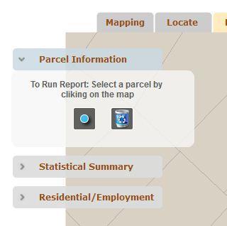 Parcel Information: The Parcel Information tab can be used to run a report on a single parcel. 1. Click on the Reports tab to open the Parcel Information panel. 2.