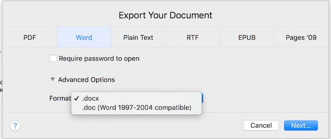 To open a Word file from Pages, simply open it as though it is a Pages file and when done editing it will prompt you to save as a Pages file.