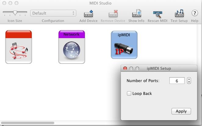 ipmidi Setup Apple Macintosh OSX 1) Close all applications using MIDI 2) Open AudioMidi Setup (MacintoshHD > Applications > Utilities > Audio MIDI Setup) 3) Open the MIDI Window (Audio MIDI Setup >