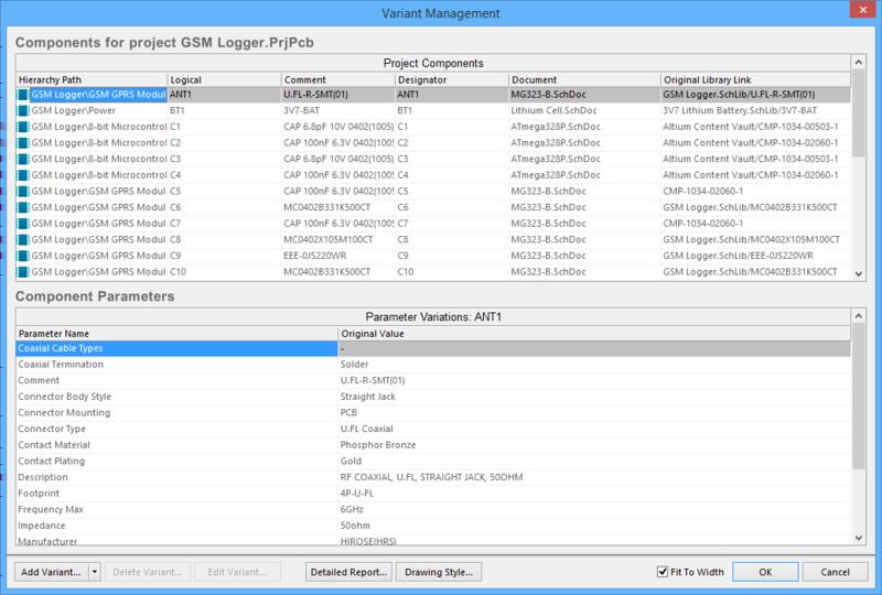 Variants are created and conﬁgured in the Variant Management dialog. Double-click on a component in the Variant Management dialog to jump to that component on the schematic.