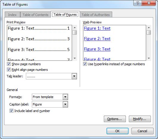 6 16 Word 2010: Advanced Exhibit 6-11: The Table of Figures dialog box You can press Ctrl and click an item in the table to navigate directly to the associated figure.