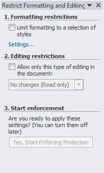 4 14 Word 2010: Advanced Exhibit 4-8: The Restrict Formatting and Editing pane Do it! B-1: Protecting a form The files for this activity are in Student Data folder Unit 4\Topic B.