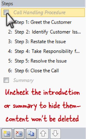 To remove an introduction or summary, uncheck the box for either item in the Steps panel on the left side of the screen. 2.