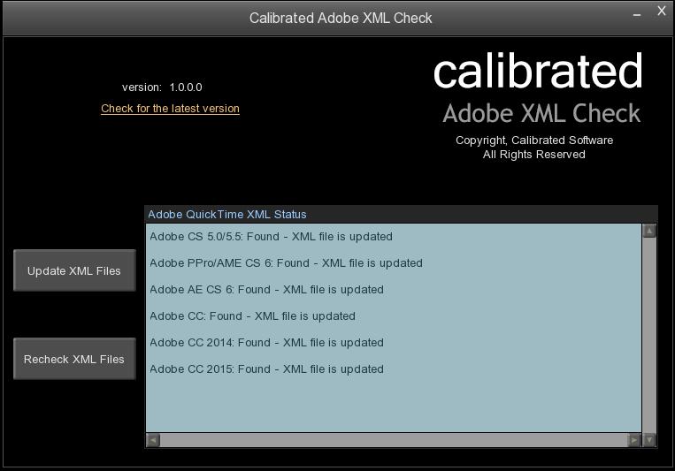 User Interface With this feature, Calibrated Adobe XML Check can create OP1a MXF Files, QT Ref MOV files or self-contained MOV files from MXF (in conjunction with Calibrated{Q} MXF Import) and XDCAM