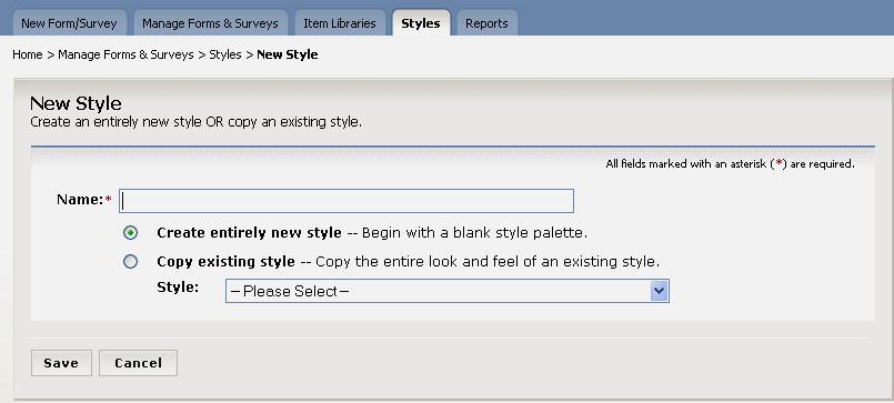 4. Click on the New Style button. A New Style page like the one shown in Figure 24 will display. Figure 24: New Style page 5.