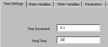 should pop out. Figure 2. RK4 Input Window. 2. Select the TIME SETTINGS tab and enter the values for time interval and final time.