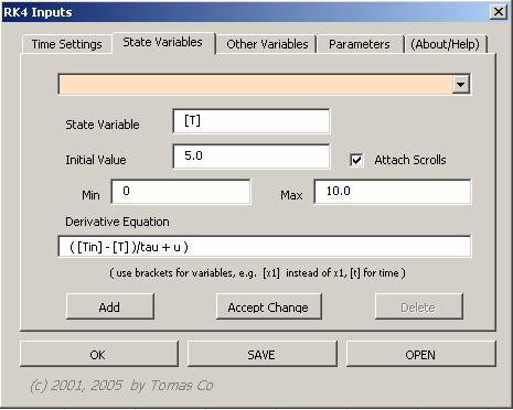 Figure 4. STATE VARIABLES Folder Tab. Note: put the extra left parenthesis as shown in Figure 4 as an intentional error. Then click the ADD button.
