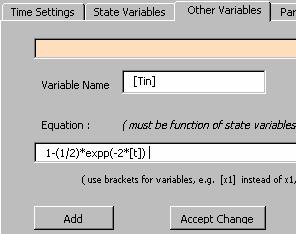 Figure 6. OTHER VARIABLES Folder Tab. The time variable is entered as [t].