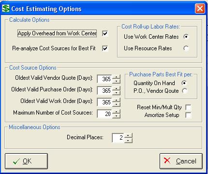Apply Overhead from work center: Overhead will be calculated automatically and included in the estimate.