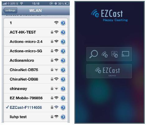 2. Before you start the app, please connect your ios device s Wi-Fi with ScriptCast dongle SSID (ex: EZCAST-xxxxxxxx) 3.