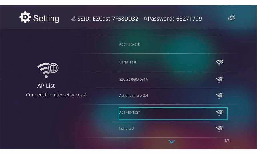 In the first time of app launching, we will pop up in your Wi-Fi router list so that you can add ScriptCast dongle to connect to your home Wi-Fi router to keep internet surfing.