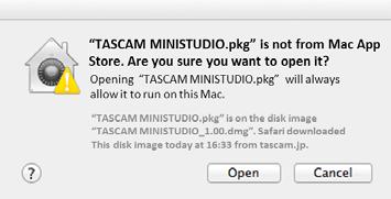 Working with Gatekeeper When using Mac OS X, depending on the Gatekeeper security function setting, a warning message might appear during installation.