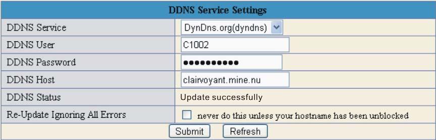 2.3.10 DDNS Service Setting DDNS Setting: Clairvoyant 1002 IP camera supports protocols from two DDNS providers: 1. Oray.net 2. Dyndns.