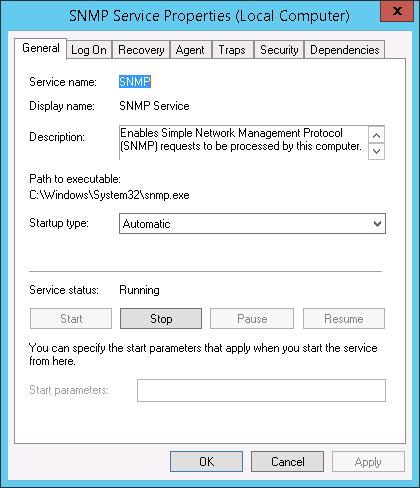 2. In the Services window, right-click on SNMP Service, and then select Properties.