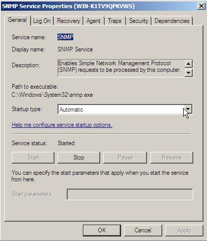 2. In the list of services, right-click on SNMP Service, and then select Properties.