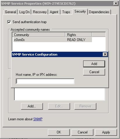 Community name. Enter the SNMP community string that the ScienceLogic platform will use to make SNMP requests to this Windows 2008 Server.
