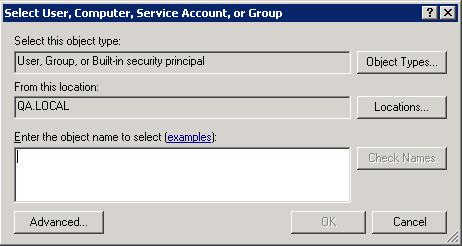 In the Select User, Computer, Service Account, or Group window : In the Enter the object name to select field, enter the name of the user