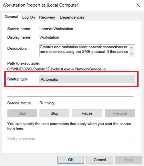 4. Double-click the name of the service. In this example, we double-clicked Workstation. 5.