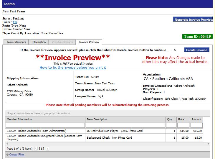 Step 7: Creating an Invoice The system will generate a preview of the invoice. Review the invoice to make sure it is correct.