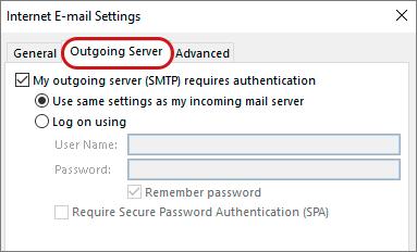 accounts, use the IP address instead of the Incoming & Outgoing mail servers Check Outgoing Server settings 5.