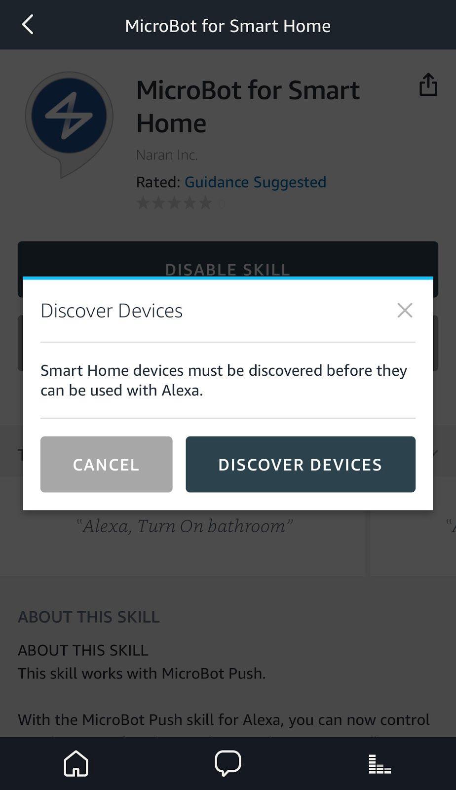 Once you've enabled the 'MicroBot for Smart Home' skill, tap on 'DISCOVER DEVICES' on the pop-up