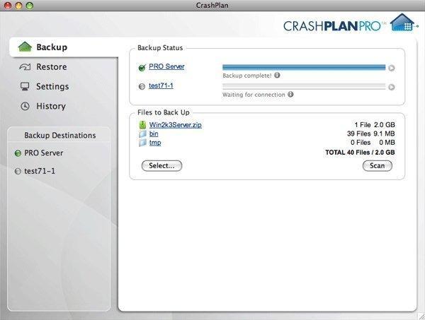 This is the main view of the CrashPlan PRO desktop client that runs on computers you want to backup.
