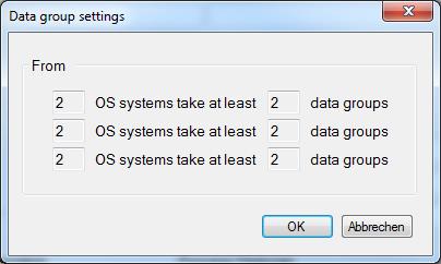 3 Menu explanations 3.4 Data Group Settings The Data group settings dialog shows the minimum number of data groups depending on the number of OS systems.