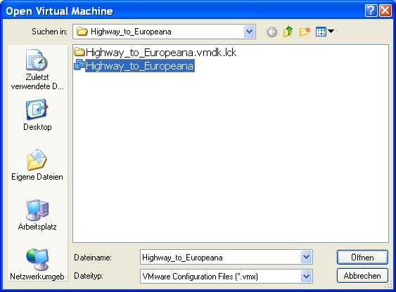 8. In the folder 20111003 /subfolder Highway_to_Europeana, click on the Highway_to_Europeana file to begin the DISMARC system. (This file is a VMware Configuration File). 9.