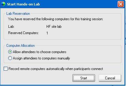 Note: If you try to start the Hands-on Lab session earlier than 15 minutes before the scheduled reserved time, an error message appears informing you to start the Hands-on Lab session during the
