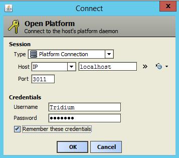 3. In the Open Platform dialog, enter localhost in the Host IP box.