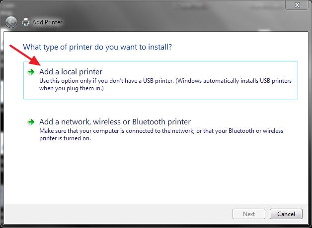 Choose the Add a local printer for a direct