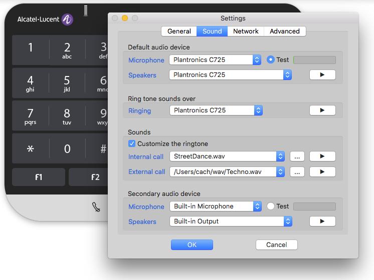 5.4 Settings: Sound tab This link is dedicated for customizing audio devices. You can configure the audio devices of your choice separately for ringing, loudspeakers and microphone.
