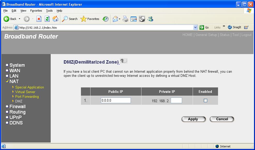 2.4.4 DMZ If you have a local client PC that cannot run an Internet application (e.g.