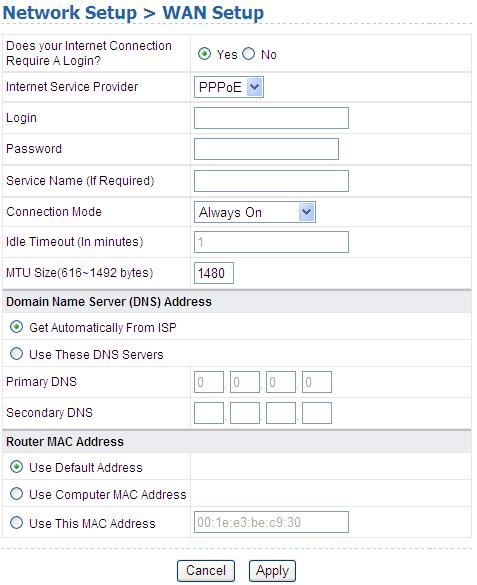 PPPoE If your ISP provides PPPoE username and password, choose Yes