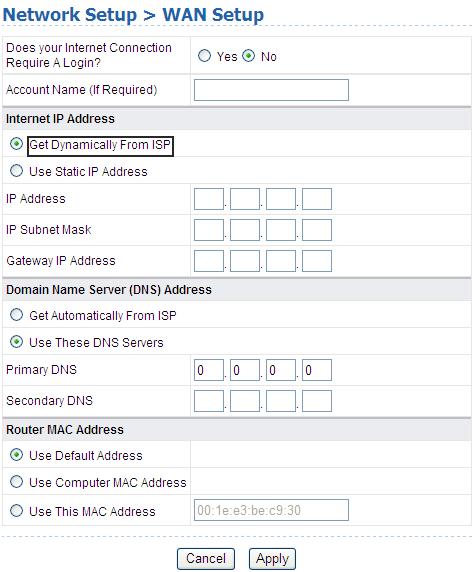 Dynamic IP (DHCP) If your ISP does not provide any IP network parameters, choose Get Dynamically From ISP.