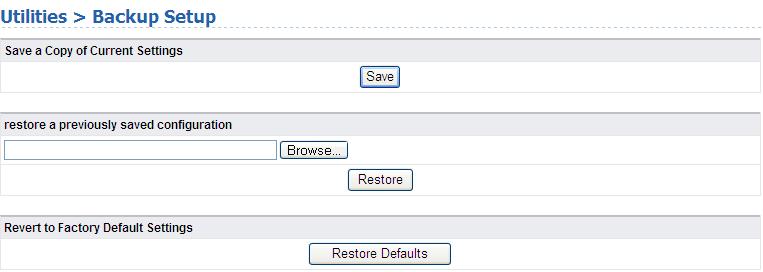 To export the current settings of router to the local PC for future use, click Save, select an address and save the settings.