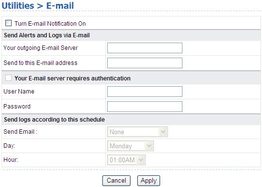 The following table describes the parameters in this page. Field Description Turn E-mail Tick in the box to enable this function. Notification On Your outgoing E-mail Define a server to send emails.