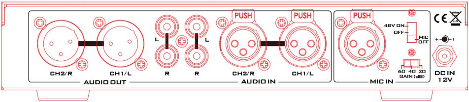 Rear Panel Audio Out 2 channels of XLR balanced audio output. 2 channels of RCA unbalanced audio output.