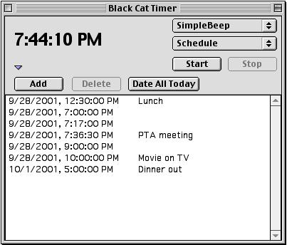 Scheduled events This is perhaps Black Cat Timer s most powerful feature. Any number of events can be entered into the schedule, and they can be days or months down the road.