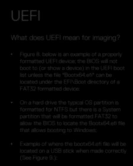 efi" can be located under the EFI\Boot directory of a FAT32 formatted device: On a hard drive the typical OS partition is