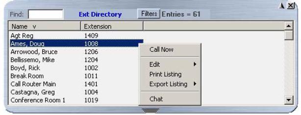 Directories Extension Directory List of names and extensions on the PBX phone system.