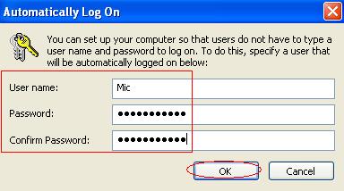 below. Figure 15: User Account List Screen The Automatically Log On window is displayed.