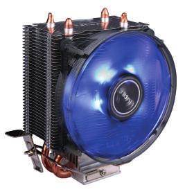 5 dba STRAIGHT TOUCH TECHNOLOGY: 8 mm Thick Copper Coldplate HIGH STATIC PRESSURE LED FAN: Quiet 120 mm Blue LED Fan (Max 77 CFM) UNIQUE HEATSINK DESIGN: Two-tiered fin structure