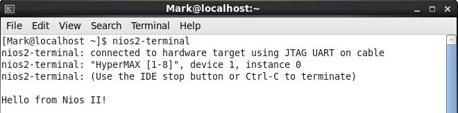 Windows start menu. Run the nios2-terminal command from the terminal.