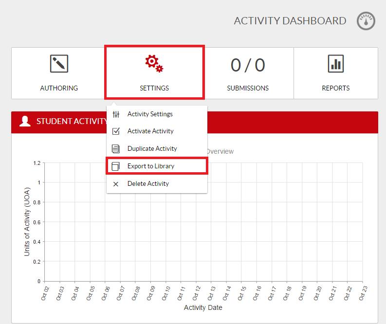 You may also export an activity using activity Settings, which can be found on the Activity Dashboard.