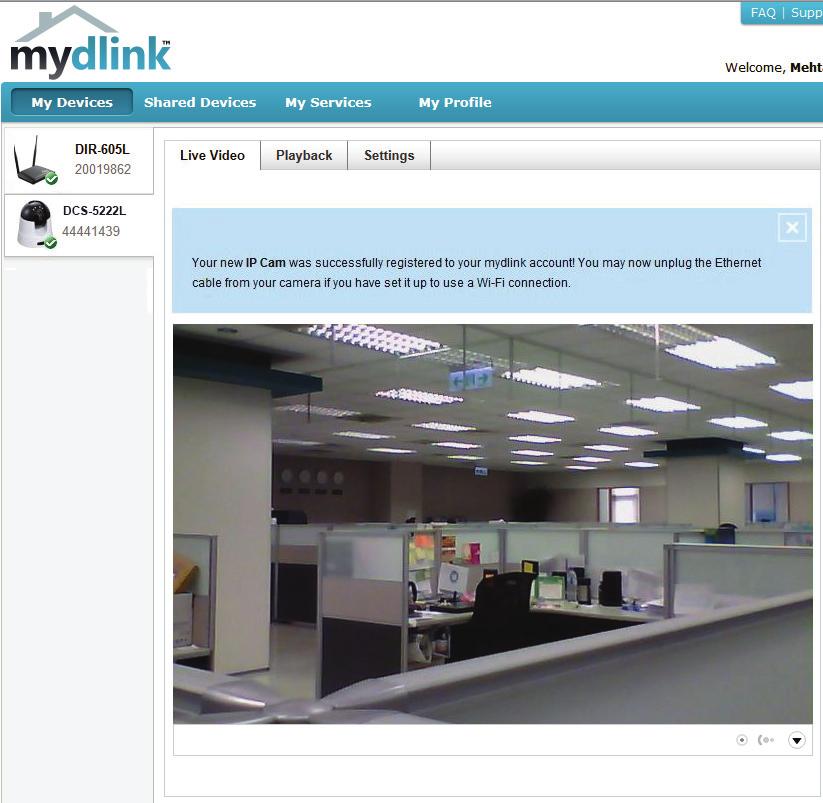 Section 1 - Product Overview Zero Configuration will navigate to the mydlink Live View tab for your camera where you will see a screen similar to the following.