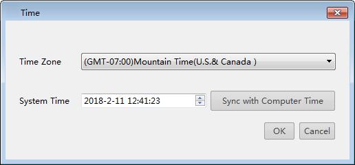 A dialog box is displayed. 2. Set the time zone and system time. Clicking Sync with Computer Time will sync the system time with your computer time. 3.